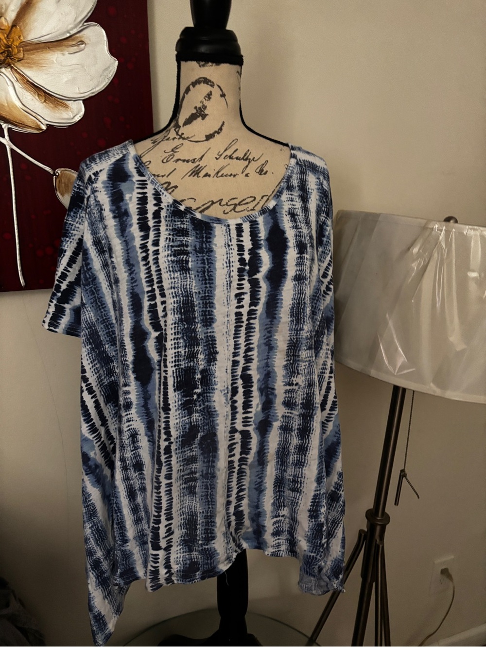 Woman Within Blue and White Tie-Dye Tunic Top